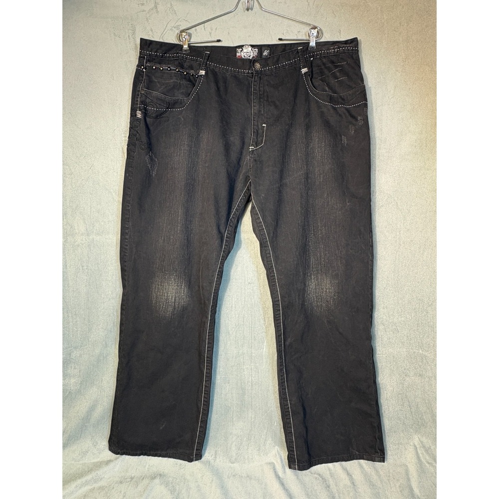 Vtg Akademiks Black Jeans Denim Hip Hop Baggy Studs Embroidered Logo Y2K   50x34